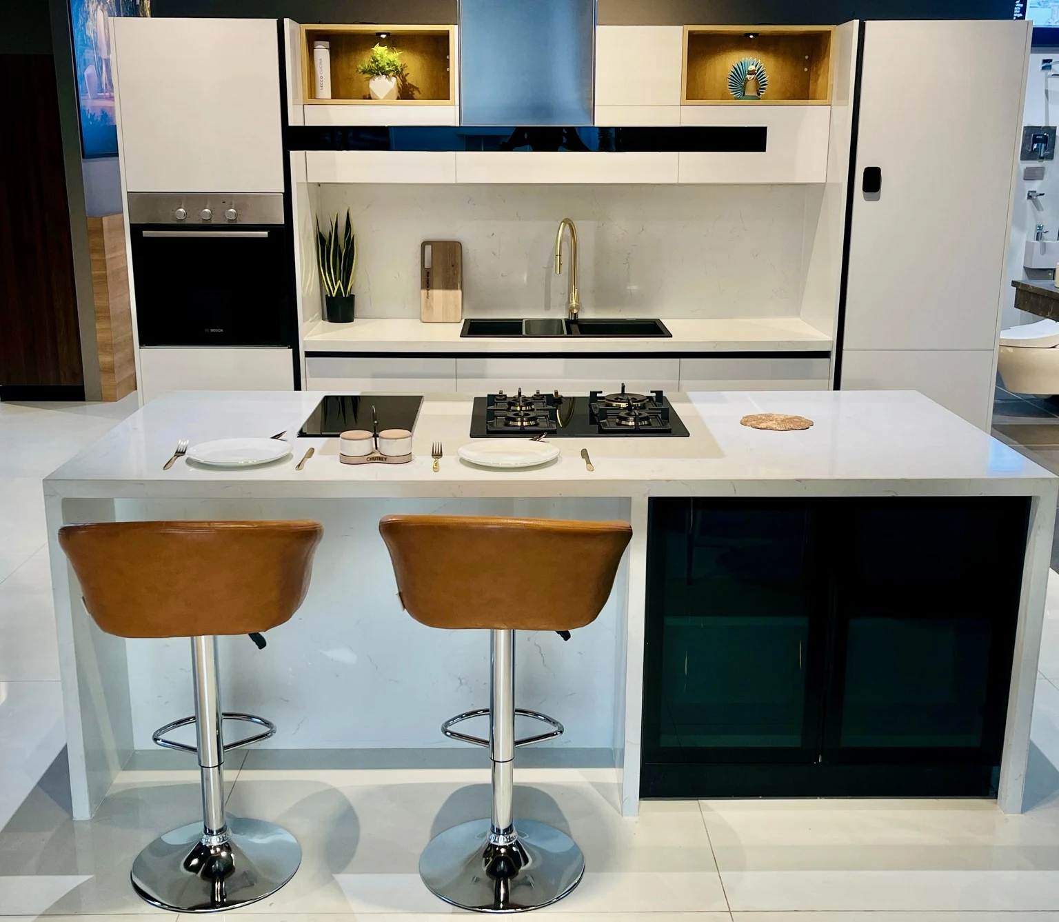 Actual modular kitchen display at Vitaraga Centre One
